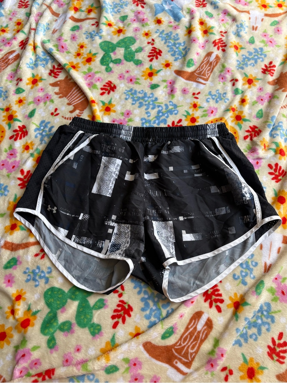 Under Armour Black Printed Women's Athletic Running Shorts with White Trim